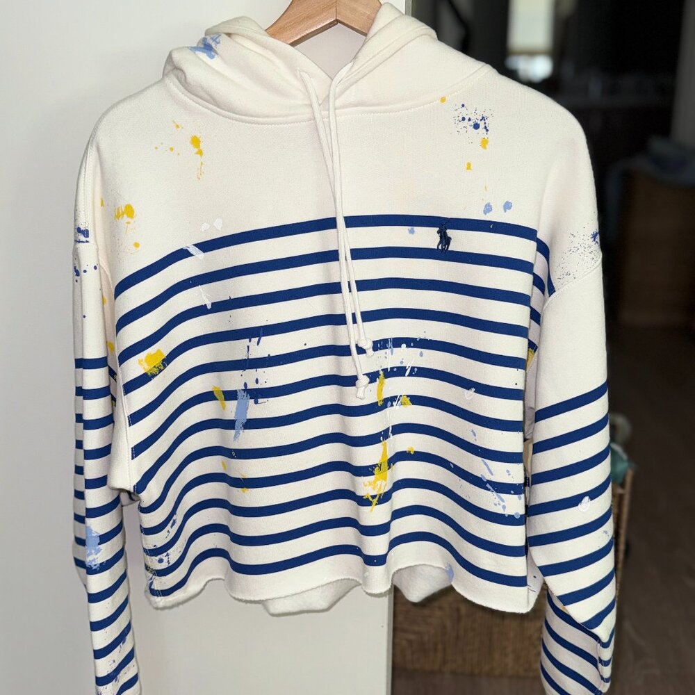 Polo Ralph Lauren Paint-Splatter Striped Oversize Hoodie